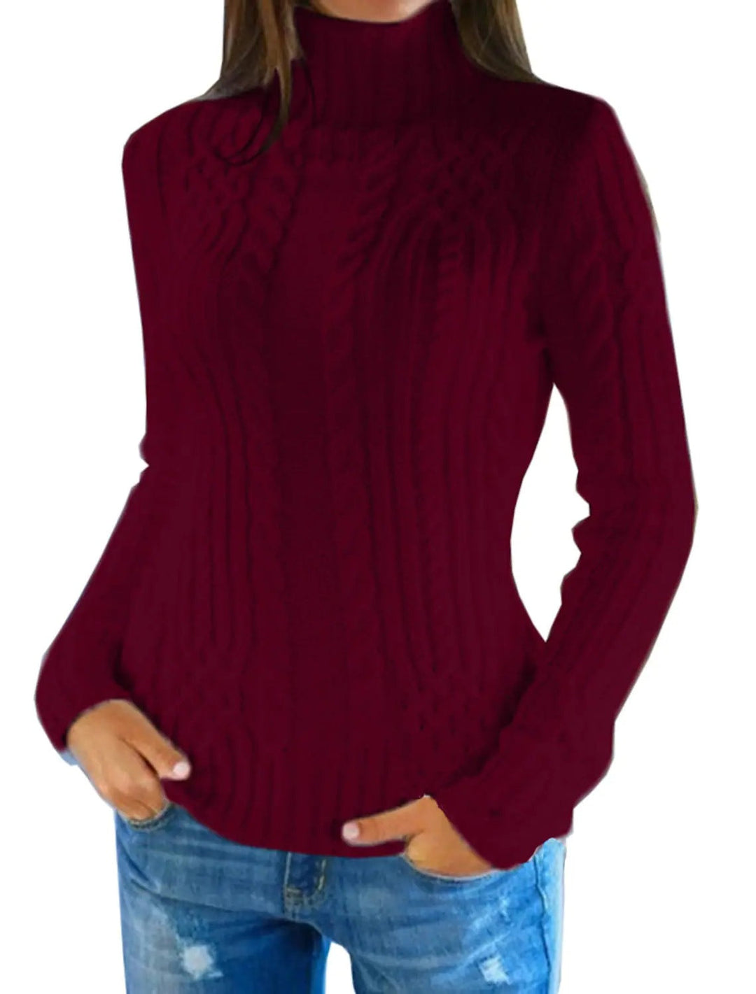Women's Turtleneck Sweater with Cable Pattern and Comfortable Fit Lune London