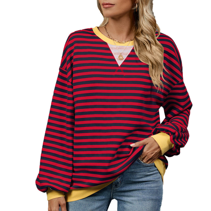 Casual women's sweatshirt with a trendy striped pattern and wide-cut sleeves Lune London