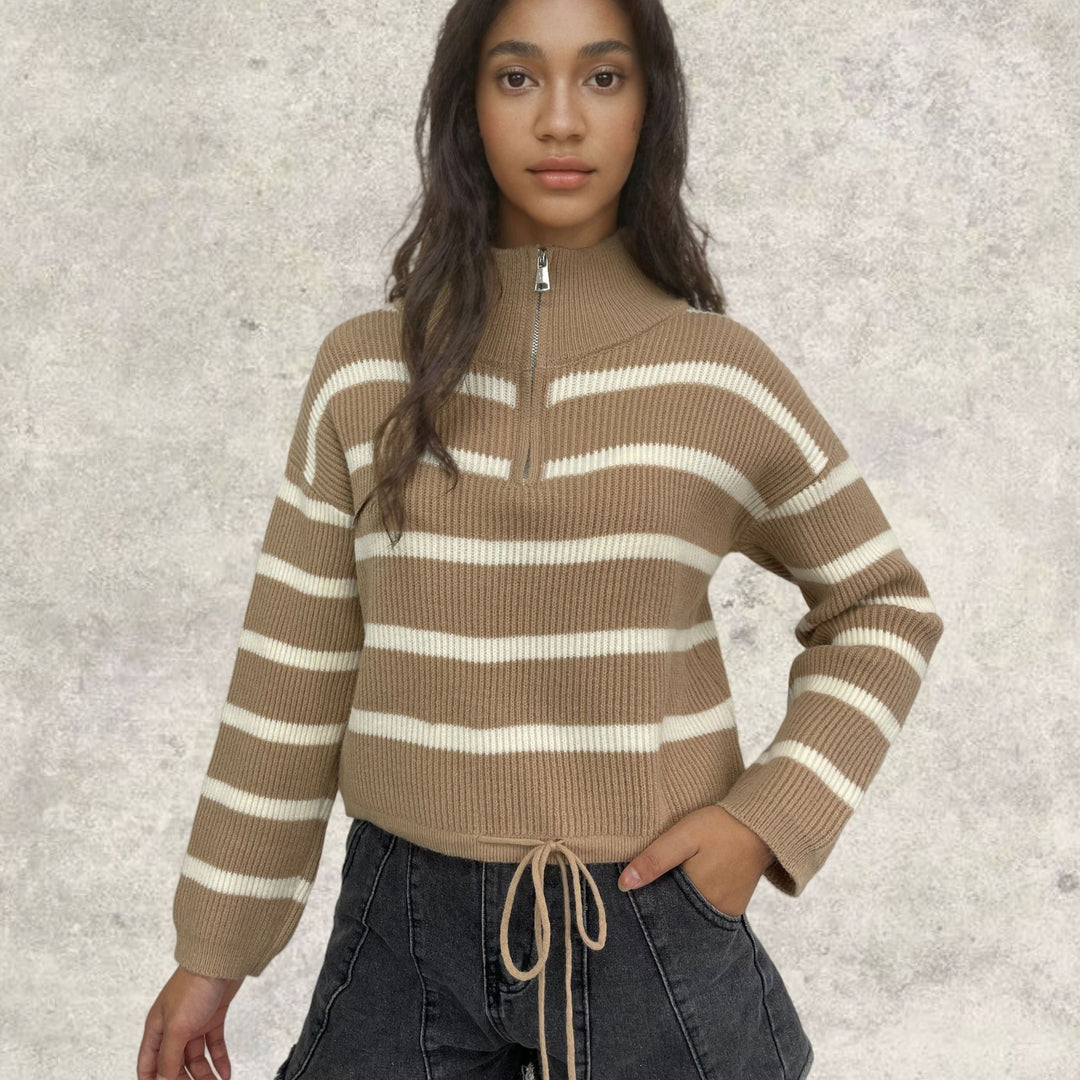 Knitted sweater for women with high collar and zipper Lune London