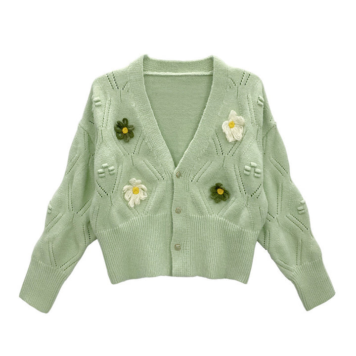 Knitted jacket for women with floral appliqués and a structured design Lune London