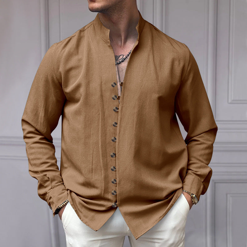 Men's long sleeve shirt with high collar and fashionable button details Lune London