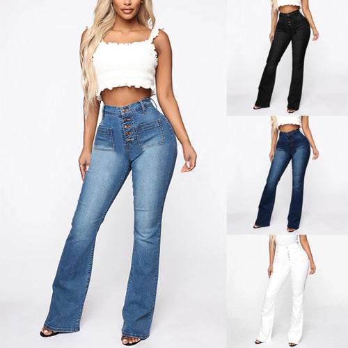 Women's flared jeans with high waist and retro button details Lune London