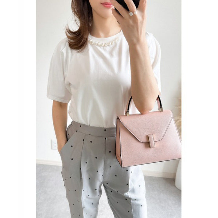 Ladies Elegant short sleeve top with pearl accents Lune London