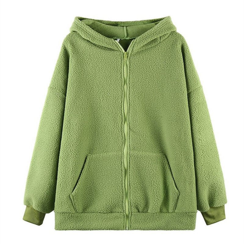 Women's cozy fleece jacket with ears and practical side pockets Lune London