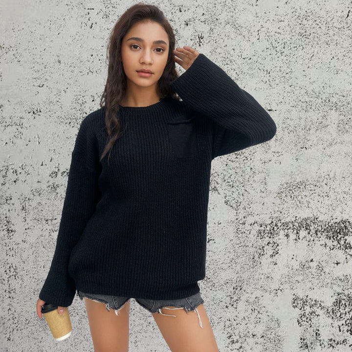 Ladies Thick Knit Sweater with Practical Pocket Design Lune London