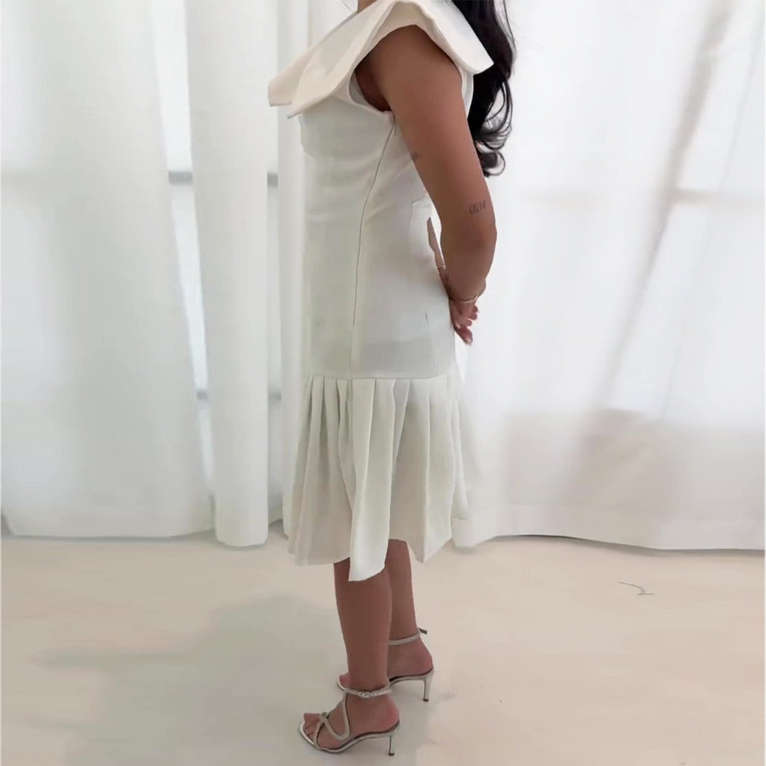 Women's wrap dress with pleated hem and elegant collar details Lune London