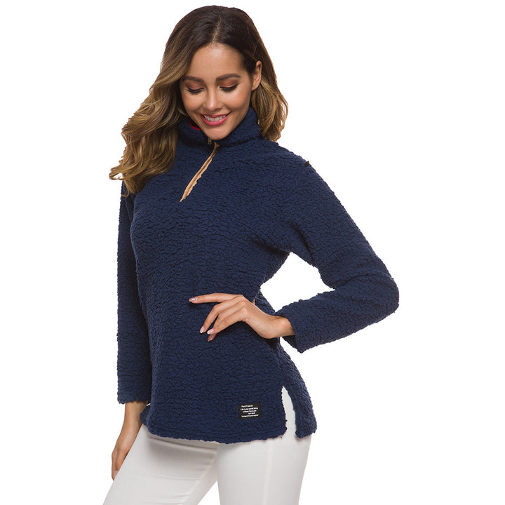 Comfortable fleece sweater for women with high collar and zipper Lune London