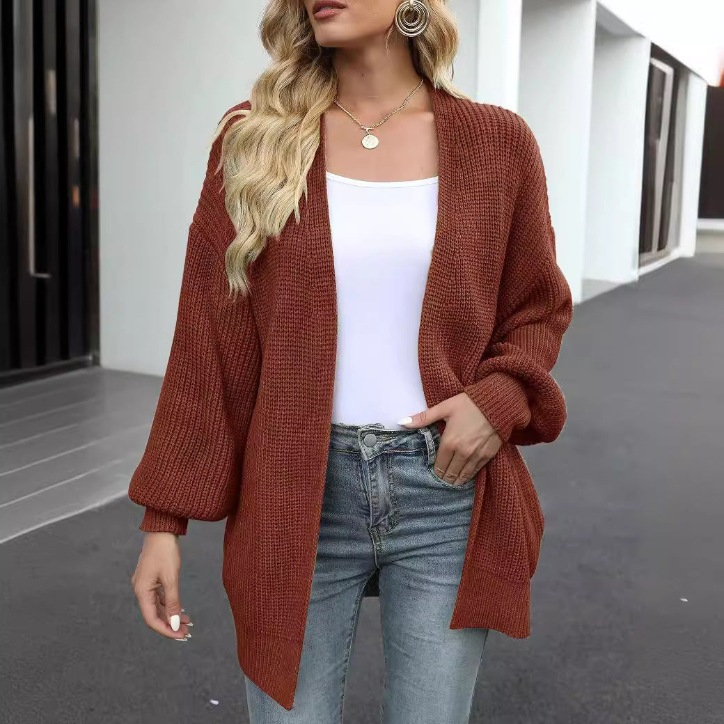 Ladies Delicate Chunky Knit Cardigan with Shimmering Sleeves Lune London