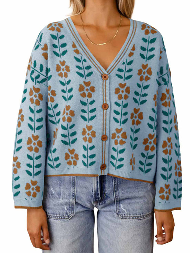 Women's knitted jacket with floral design and button details Lune London