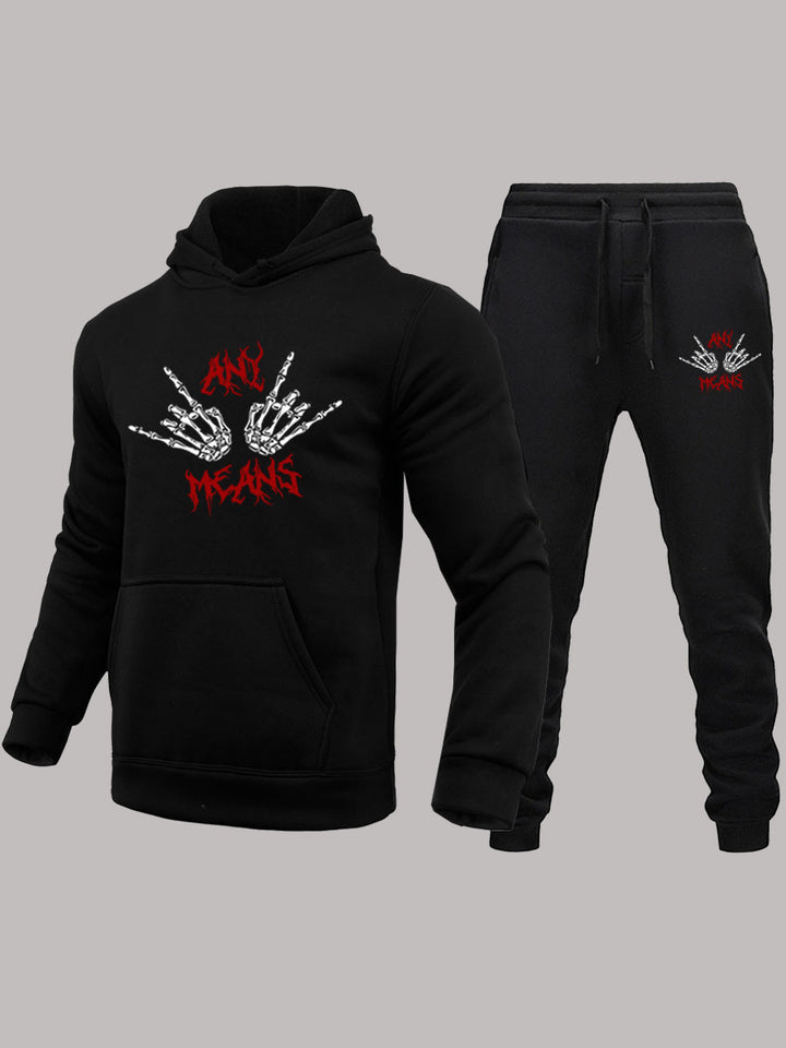 Men's hoodie and jogger set with eye-catching skeleton pattern Lune London