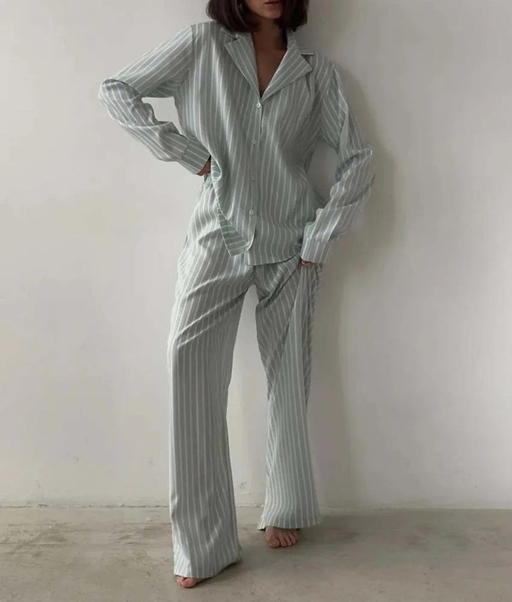 Ladies Luxurious Chic Striped Pajama Set