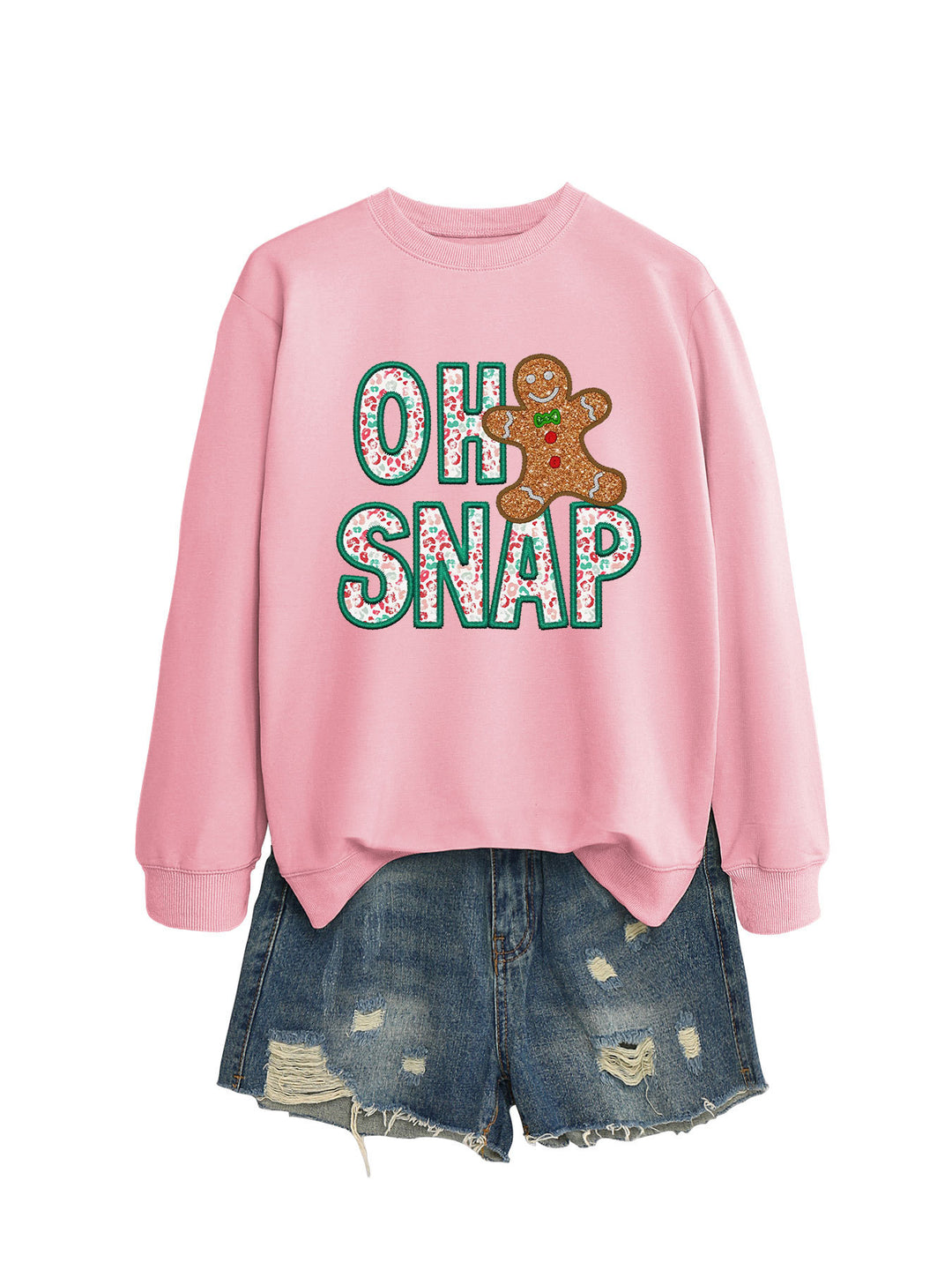 Sweatshirt pour femmes avec motif de bonhomme en pain d'épice amusant et lettrage étincelant Chic & Stil