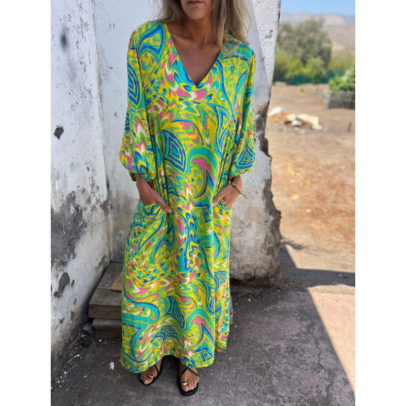 Casual maxi dress for women with V-neck and voluminous sleeves Lune London