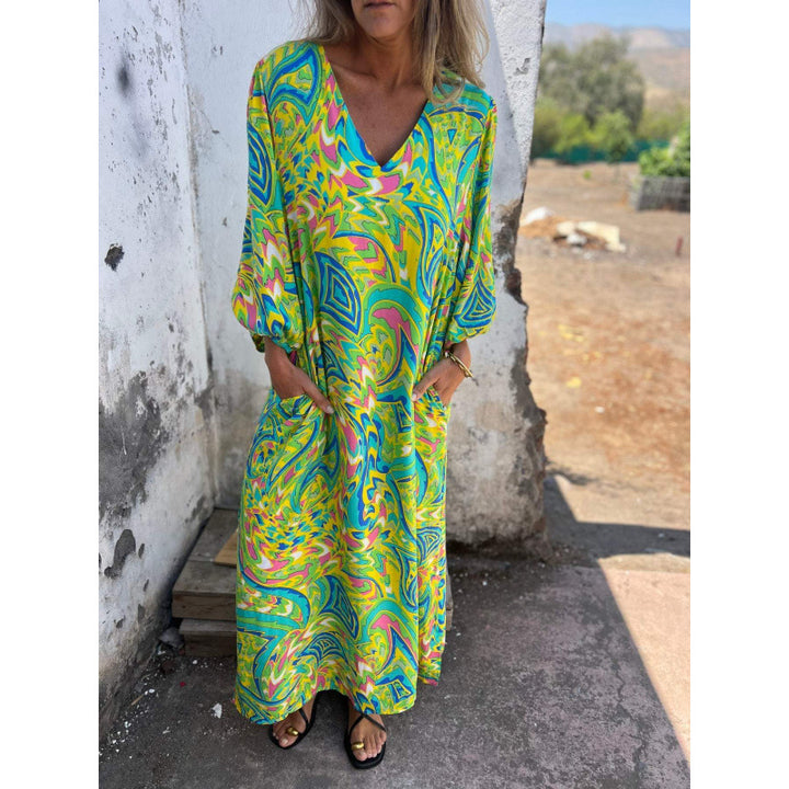 Casual maxi dress for women with V-neck and voluminous sleeves Lune London
