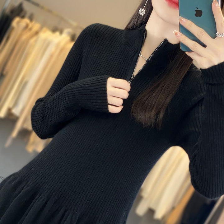 Casual knitted dress for women with high collar and zippered pockets Lune London