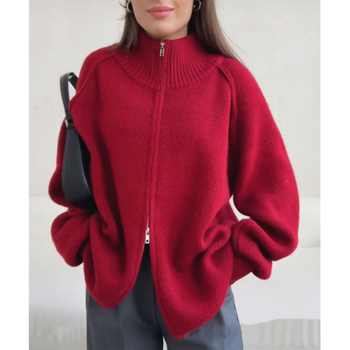 Cardigan pour femmes avec col monté et fermeture éclair Chic & Stil