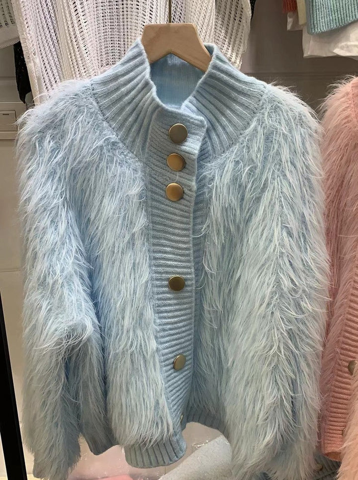 Cardigan confortable pour femmes avec fermeture bouton et col montant Chic & Stil