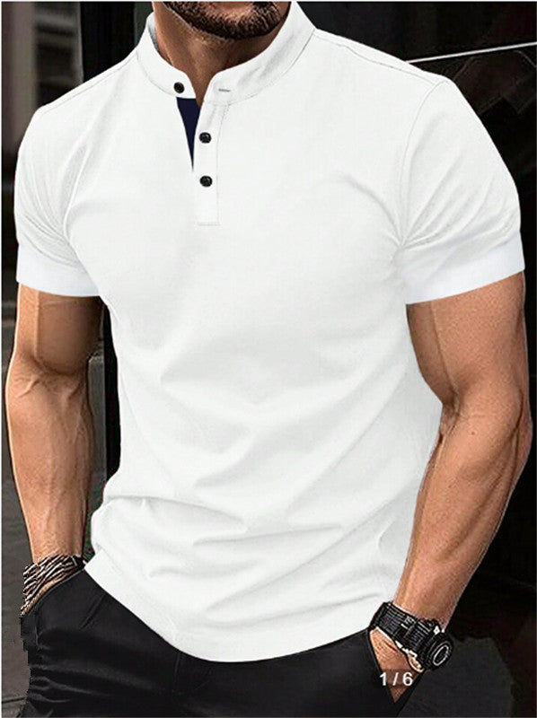 Men's polo shirt with modern stand-up collar and contrasting buttons Lune London