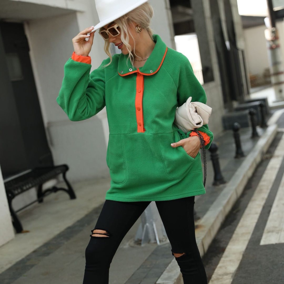 Women's fleece sweater with high collar and button closure Lune London