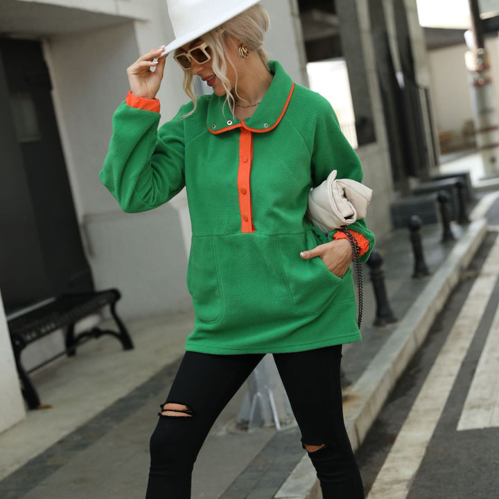 Women's fleece sweater with high collar and button closure Lune London
