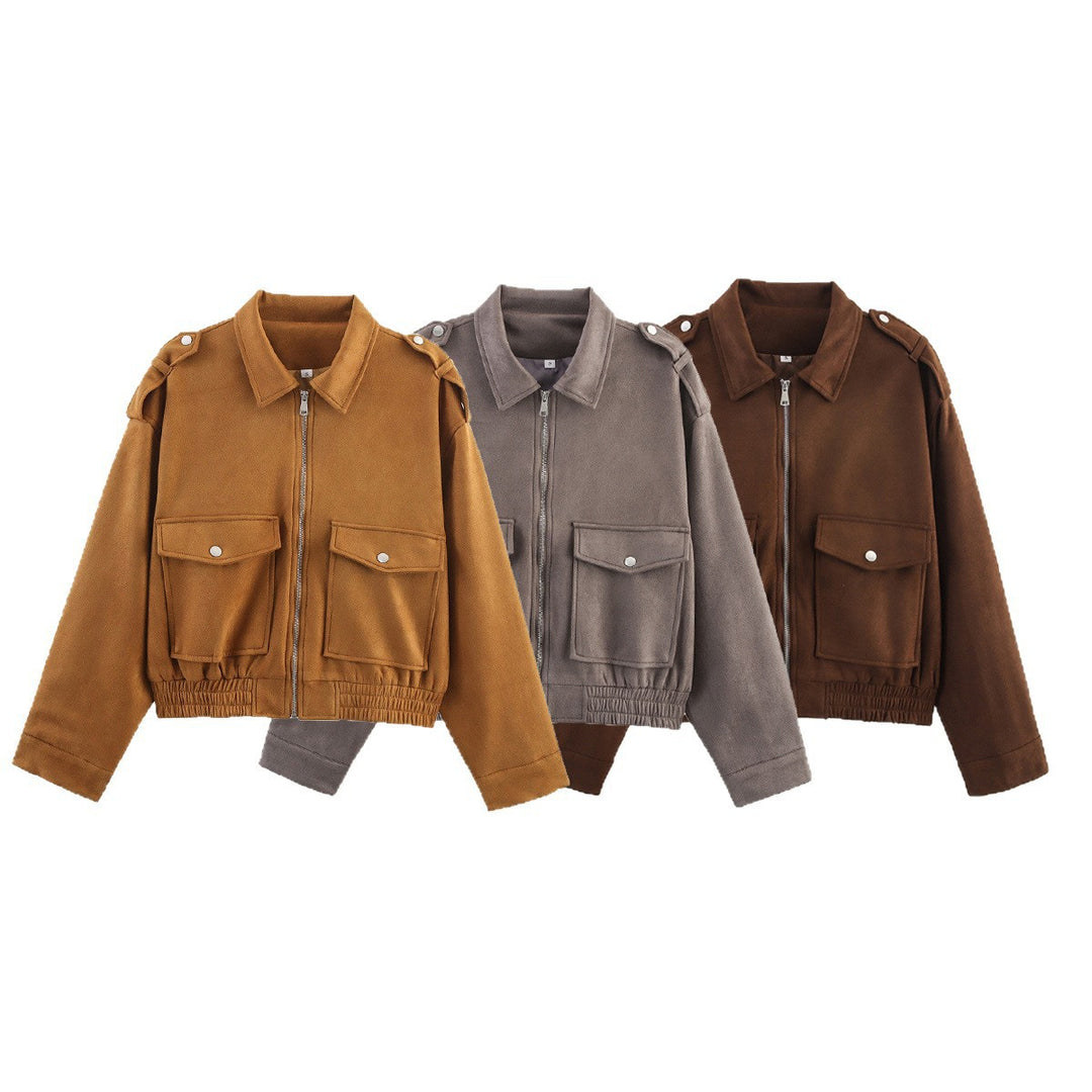 Veste extérieure à la mode pour femmes au style décontracté avec grandes poches et fermeture éclair