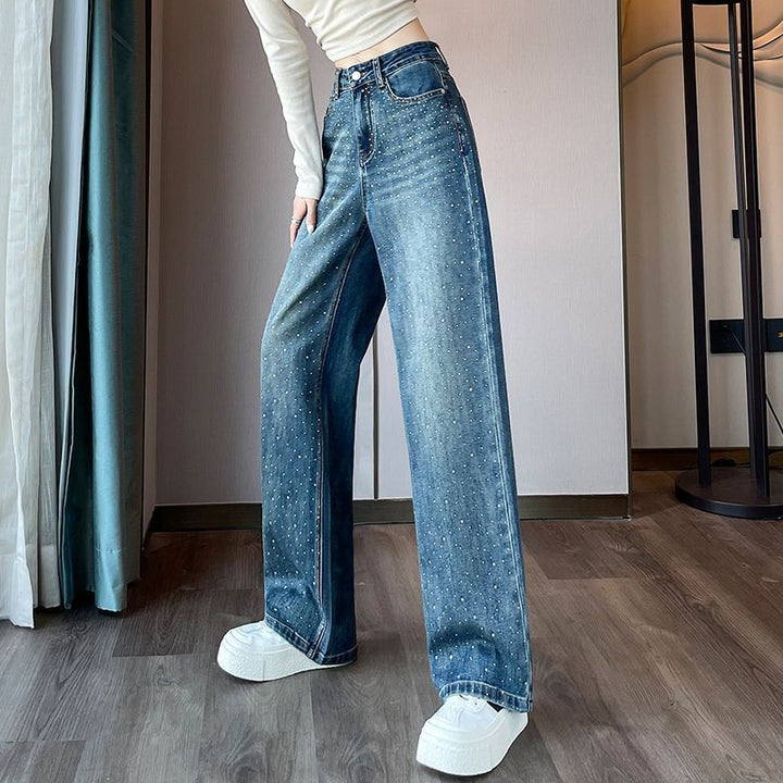 Jeans pour dames avec des détails en perles brillantes Chic & Stil