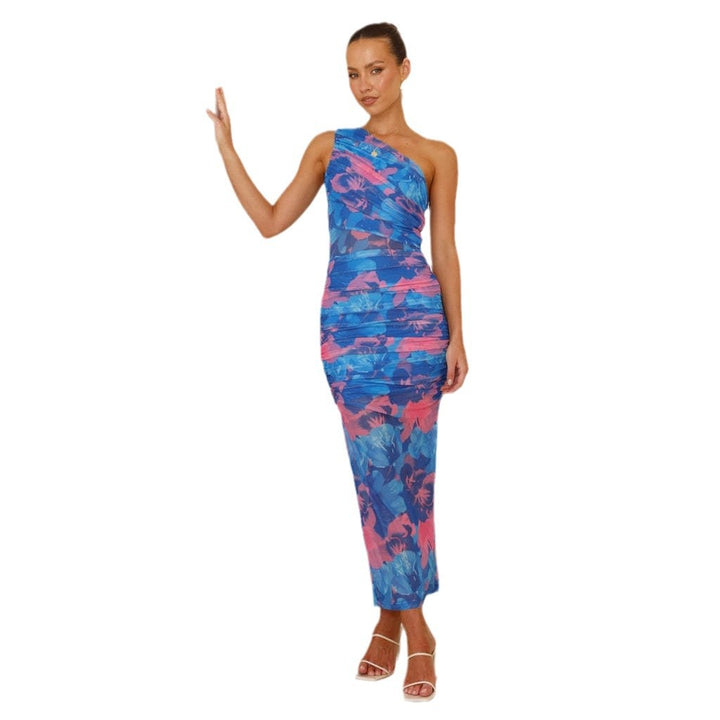 Flattering maxi dress for women with asymmetric strap and floral design Chic & Stil