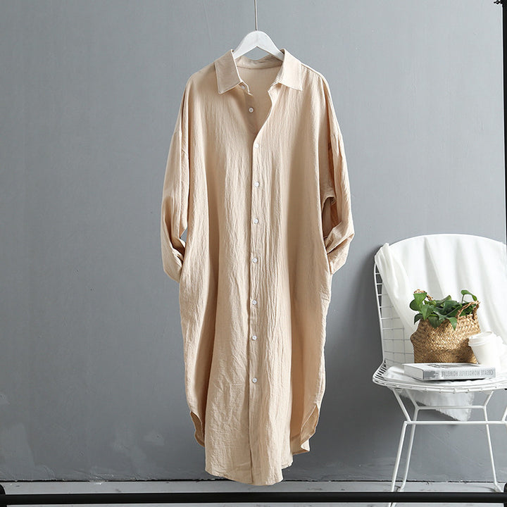 Long sleeve shirt dress for women with classic button details and raglan sleeves Lune London