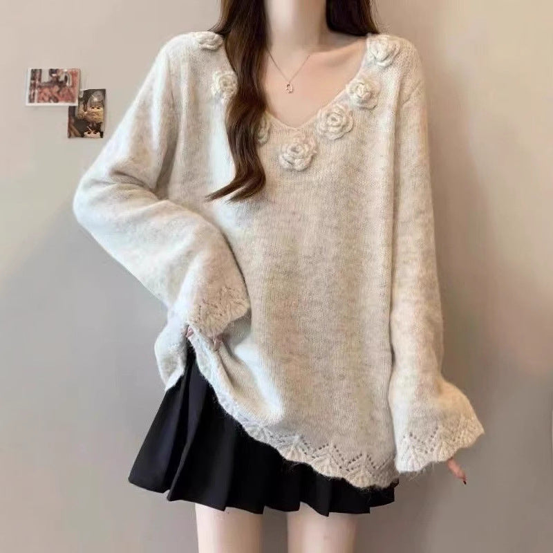Pull en maille large pour femme avec applications florales Chic & Stil