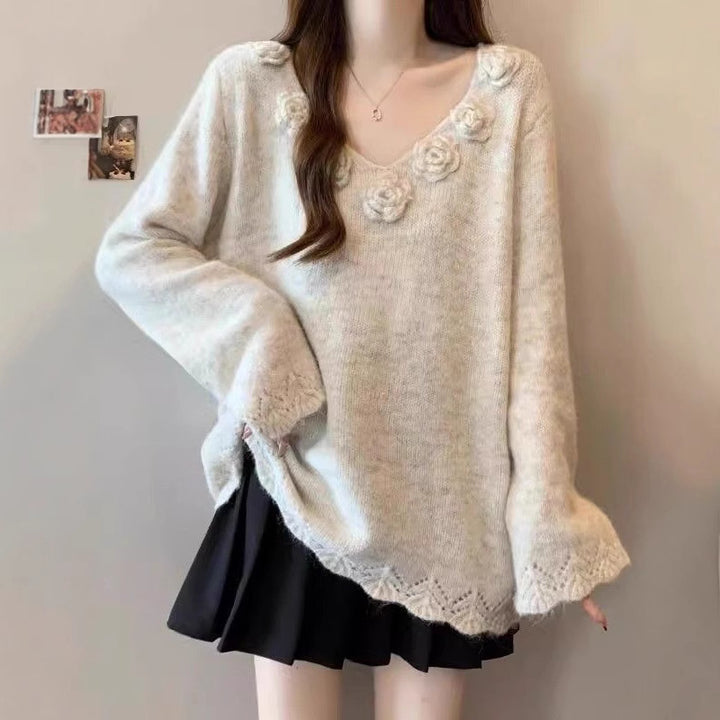 Pull en maille large pour femme avec applications florales Chic & Stil