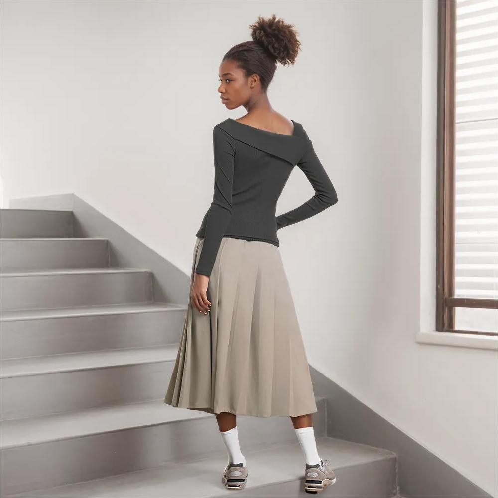 Asymmetrical long sleeve shirt for women with elegant wrap design Chic & Stil