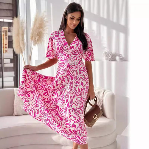 Ladies Elegant High Slit Floral Wrap Dress Lune London