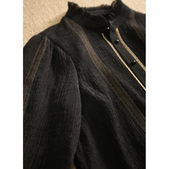 Elegant long sleeve blouse for women with ruffled collar and button details Lune London