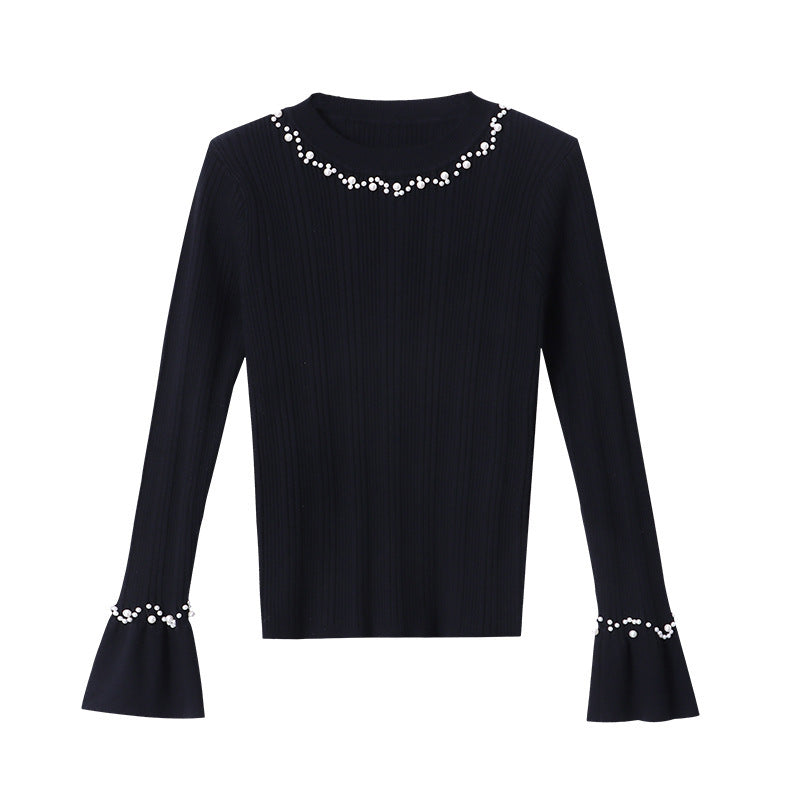 Women's Long Sleeve Sweater with Pearl Decoration Chic & Stil