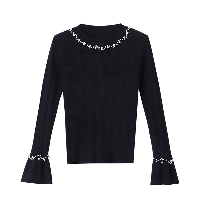 Women's Long Sleeve Sweater with Pearl Decoration Chic & Stil