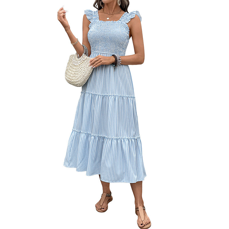 Lune London striped midi dress with ruffles for women
