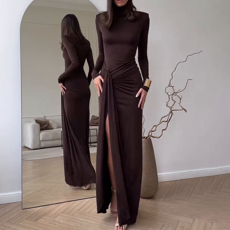 Ladies Elegant Maxi Dress with Pleats and High Slit Lune London