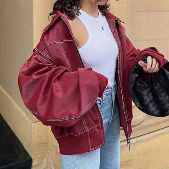 Modern faux leather jacket for women with a sporty cut and practical pockets Lune London