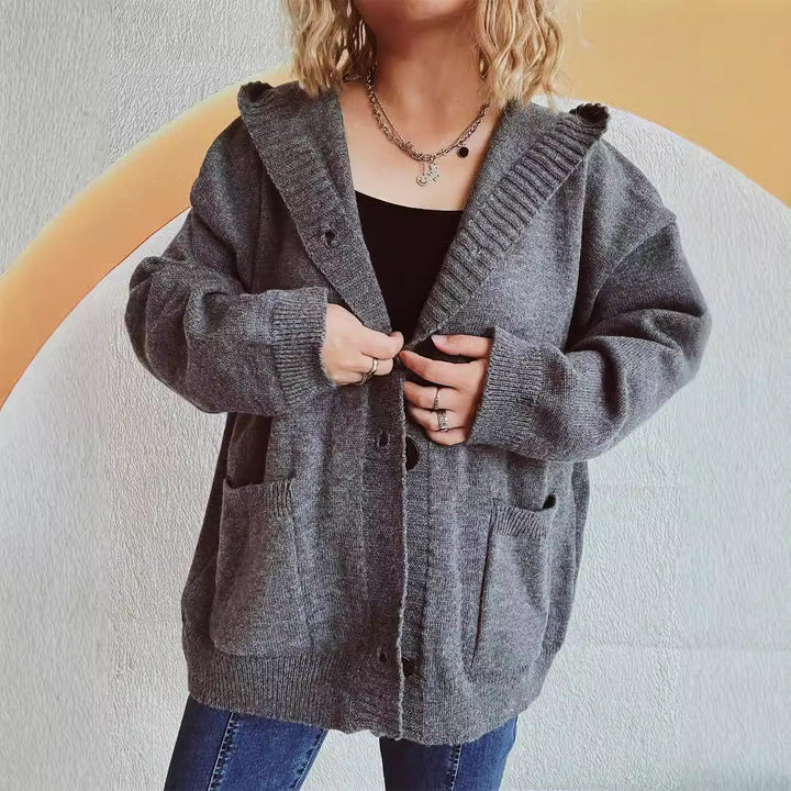 Cardigan confortable pour femmes avec capuche et poches appliquées Chic & Stil