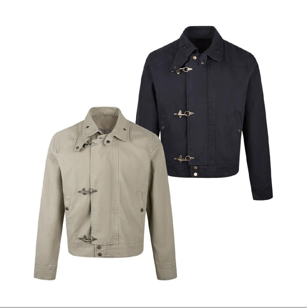 Men's Fashionable Short Jacket with Innovative Buckles and Practical High-Collar Lune London