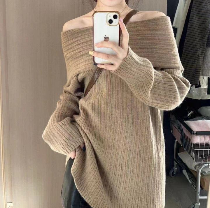 Sweater femme à épaules dénudées en matière tricotée texturée Chic & Stil