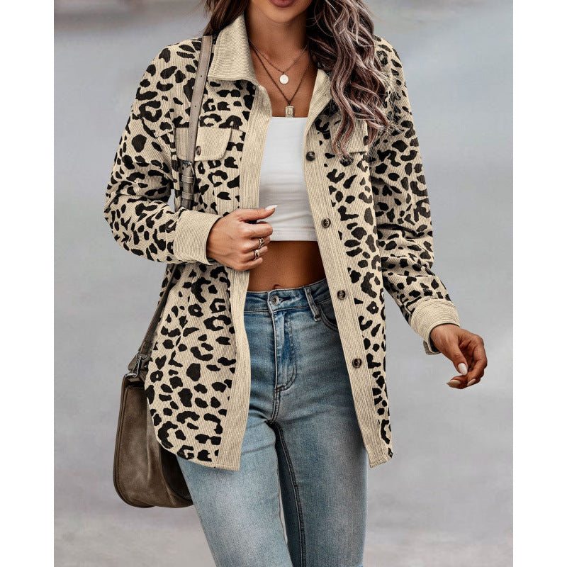 Long sleeve shirt for women with animal print and patch pockets Lune London