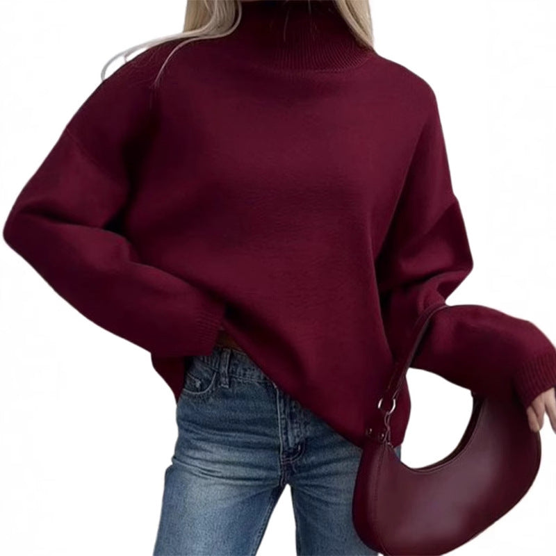 Oversized knit pullover for women with high collar and relaxed fit Lune London