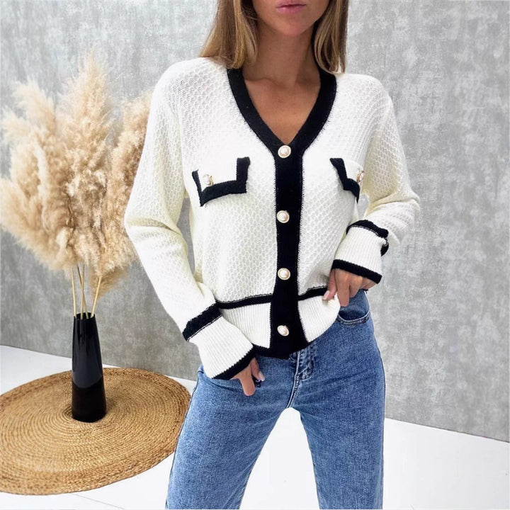 Ladies trendy cardigan with chic and stylish mother of pearl buttons