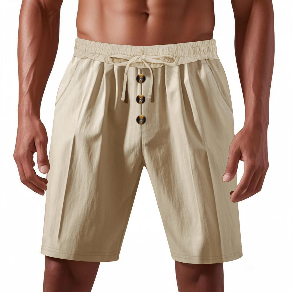 Shorts d'été légers pour hommes avec taille élastique et détails de bouton pratiques Lune London