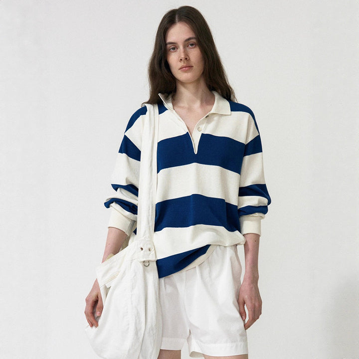 Polo décontracté pour femmes avec design rayé et manches longues Chic & Stil