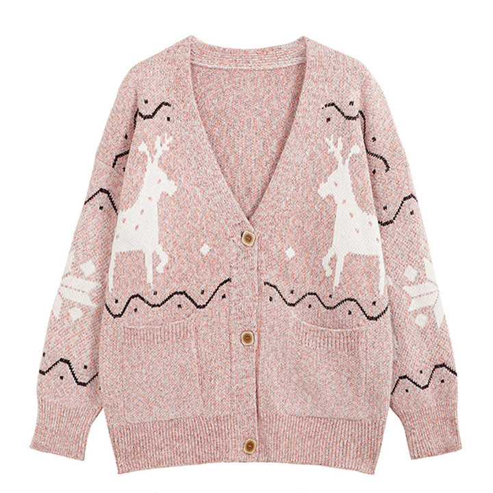 Ladies Comfortable Pullover with Reindeer Pattern and Pockets Lune London