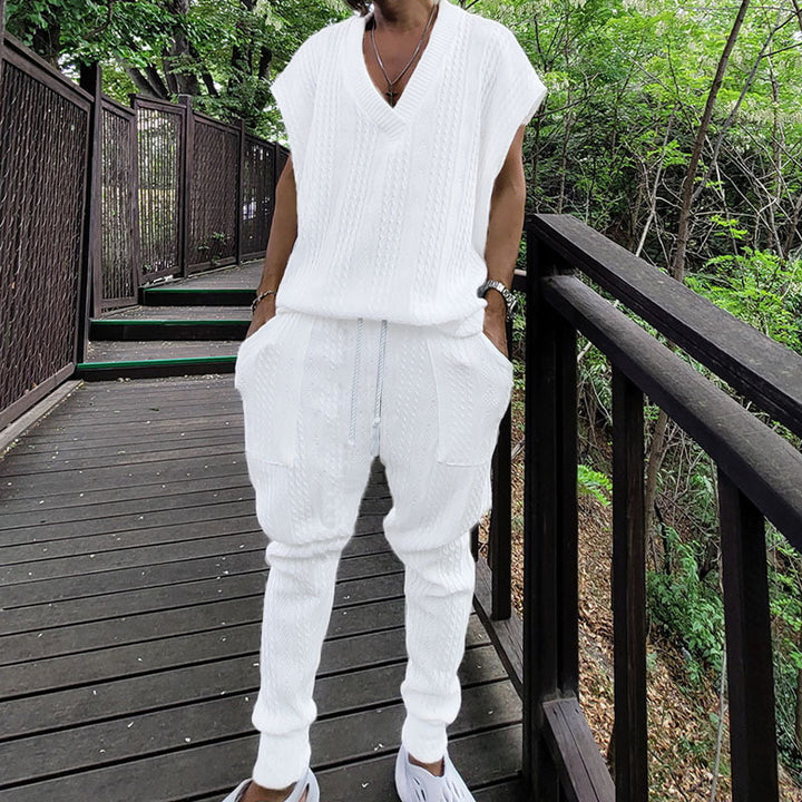 Ladies chic V-neck knitted jumpsuit with comfortable pants Lune London