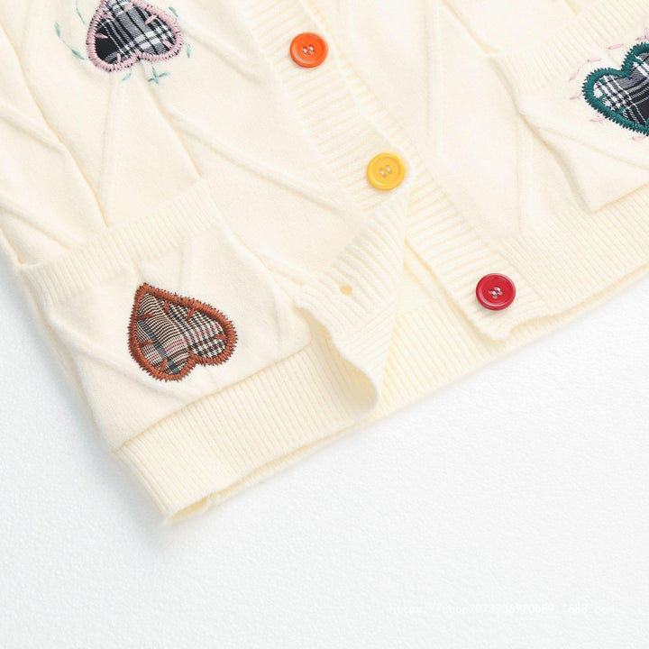 Knit jacket for women with heart-shaped appliqués and button details Lune London