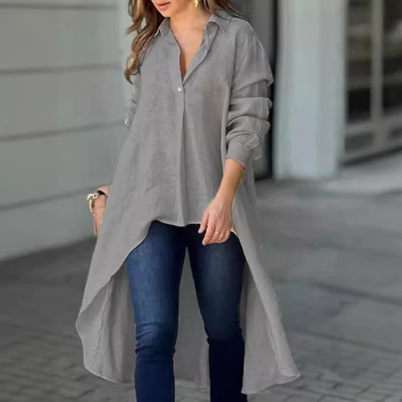 Casual blouses for women - Long T-shirt in high-quality linen blend Lune London